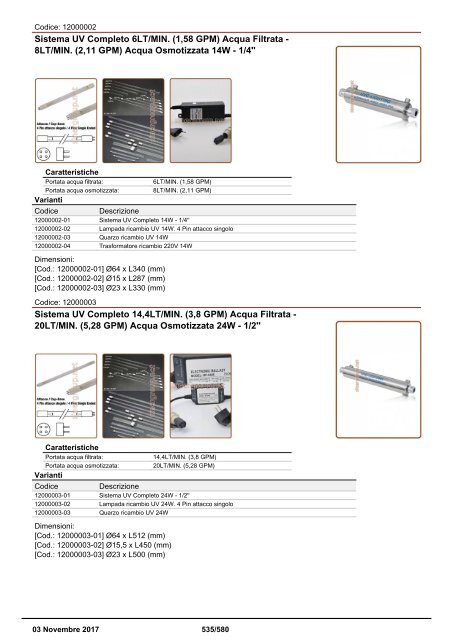 Depuratori Acqua Addolcitori Osmosi Inversa Catalogo 3 novembre 2017