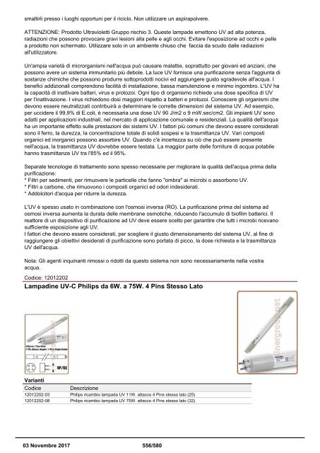 Depuratori Acqua Addolcitori Osmosi Inversa Catalogo 3 novembre 2017