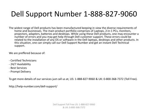 Dell Support | Dell Customer Support Number 1-888-827-9060