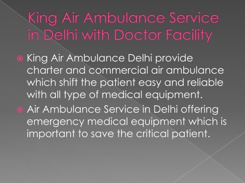 Hi-Tech Air Ambulance Service in Delhi by King Air Ambulance 
