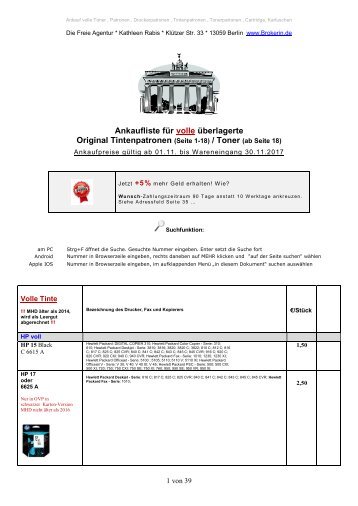 Ankaufliste volle Toner Tinte November 2017 PDF