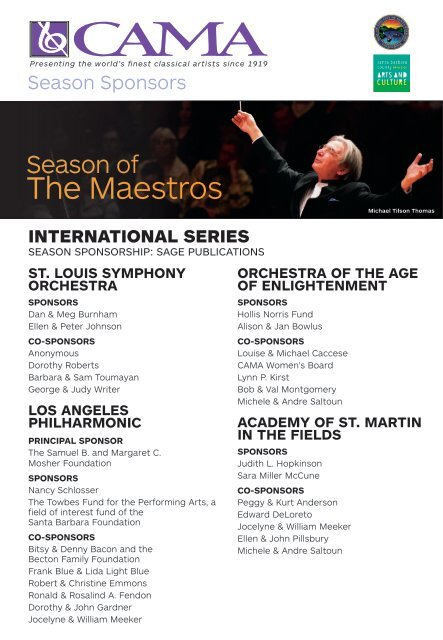 CAMA's Masterseries presents Juilliard String Quartet - Saturday, November 11, 2017 - Program Magazine