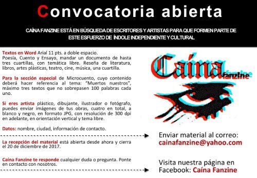 Convocatoria Caína Fanzine Segundo Número