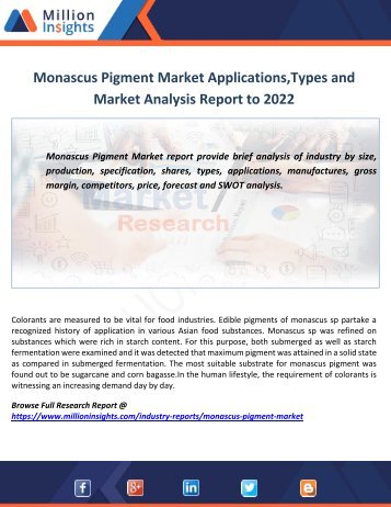 Monascus Pigment Market Applications, Types and Market Analysis  Report to 2022
