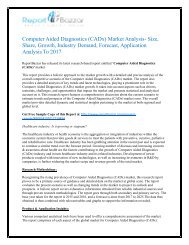 Computer Aided Diagnostics (CADx) Market Analysis- Size, Share, Growth, Industry Demand, Forecast, Application Analysis To 2017