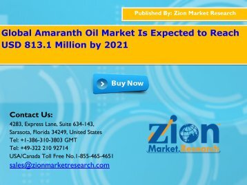 Global Amaranth Oil Market, 2015– 2021