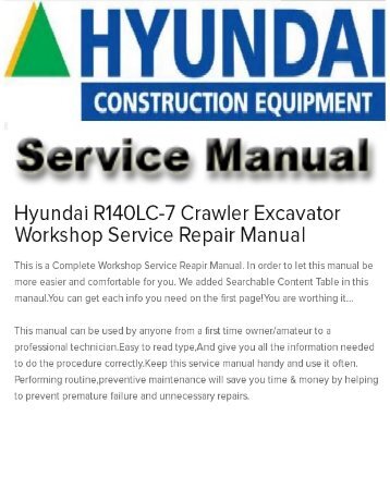 Hyundai R140LC-7 Crawler Excavator Workshop Service Repair Manual