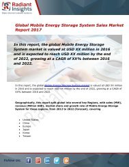 Mobile Energy Storage System Sales Market Size, Share, Trends, Analysis and Forecast Report to 2022:Radiant Insights, Inc