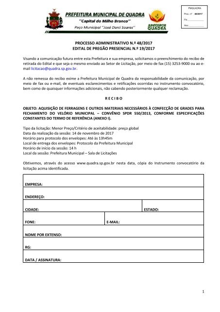 Edital PMQ PP 19_2017_Ferragens para confecção de grades para fechamento velório_Exclusivo ME_EPP