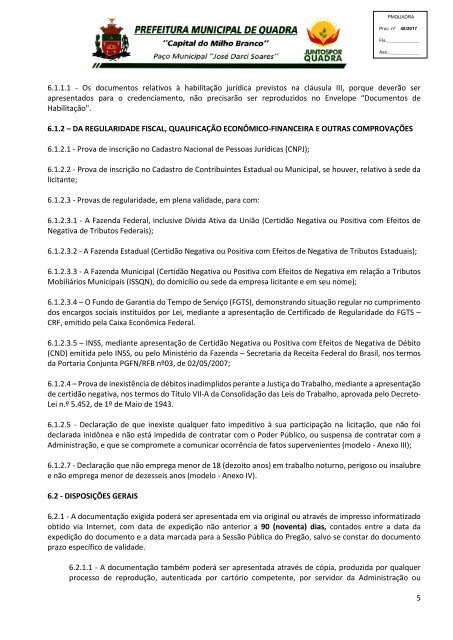 Edital PMQ PP 19_2017_Ferragens para confecção de grades para fechamento velório_Exclusivo ME_EPP