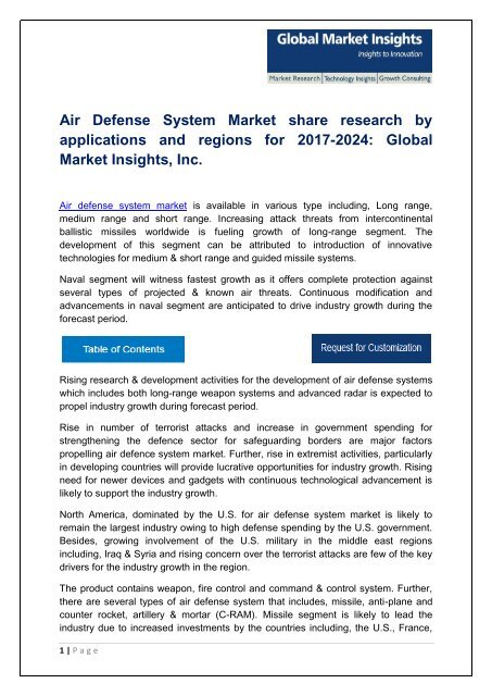 Air Defense System Market By Product, Technology, Application, Region – Forecast 2024