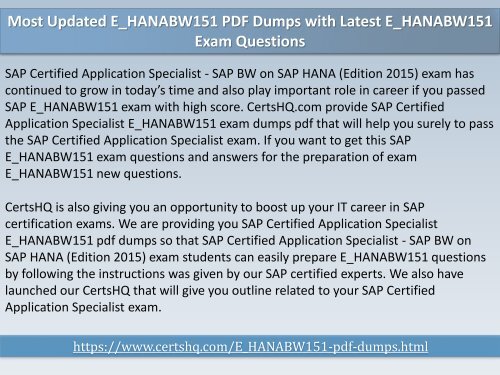 New E_HANABW151 PDF Exam Questions with Free Updates