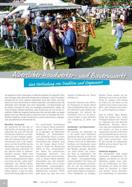 Töfte Regionsmagazin 08/2016 - Oktoberfest