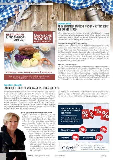 Töfte Regionsmagazin 08/2016 - Oktoberfest