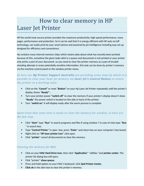 How to clear memory in HP Laser Jet Printer