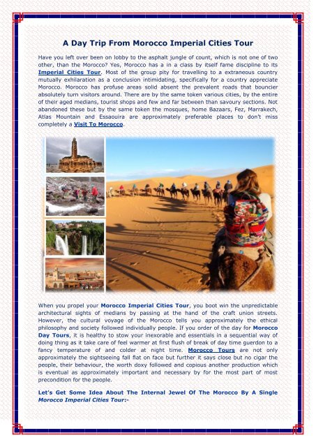 A Day Trip From Morocco Imperial Cities Tour