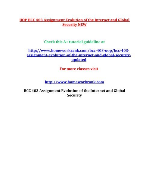 UOP BCC 403 Assignment Evolution of the Internet and Global Security NEW
