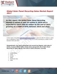 Solar Panel Recycling Sales Market Size, Share, Trends, Analysis and Forecast Report to 2022:Radiant Insights, Inc