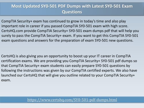 Up-to-date SY0-501 PDF Questions Answers | Valid SY0-501 Dumps