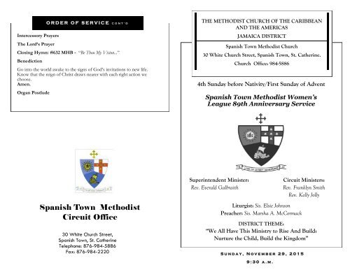 Order of Service - Spanish Town Methodist - 291115