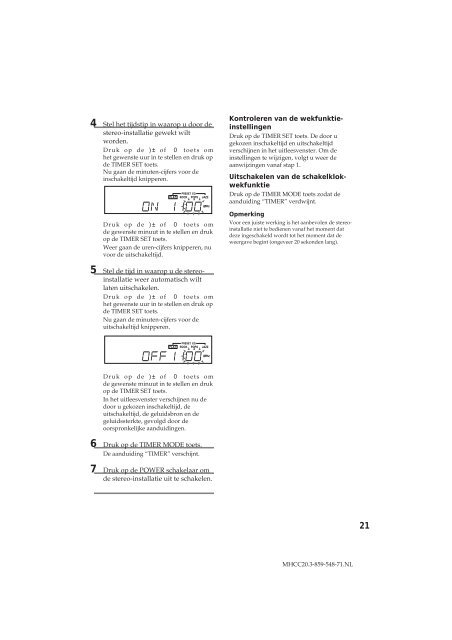 Sony MHC-C20 - MHC-C20 Istruzioni per l'uso Olandese