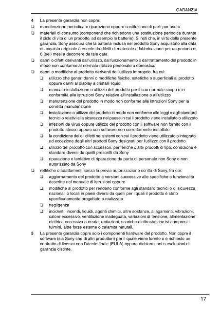 Sony VGN-NS31MT - VGN-NS31MT Documenti garanzia Italiano