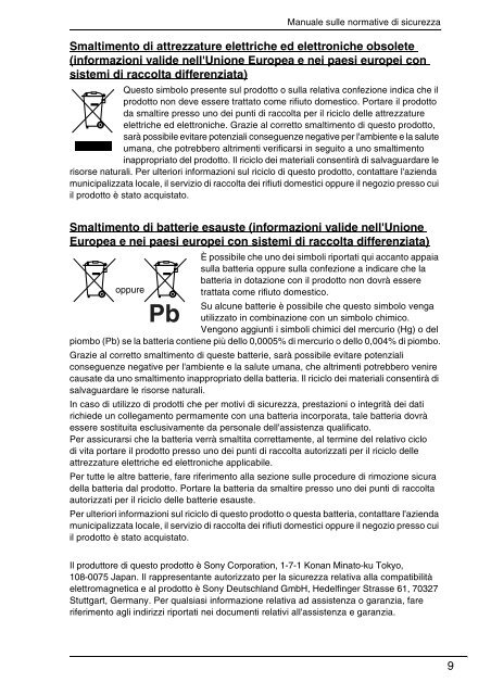 Sony VGN-NS31MT - VGN-NS31MT Documenti garanzia Italiano