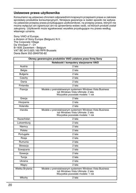 Sony VGN-NS31MT - VGN-NS31MT Documenti garanzia Polacco