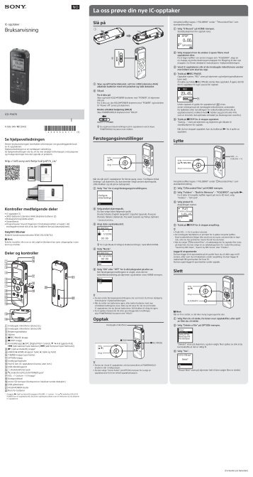 Sony ICD-PX470 - ICD-PX470 Consignes dâutilisation NorvÃ©gien