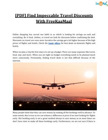 [PDF] Find Impeccable Travel Discounts With FreeKaaMaal