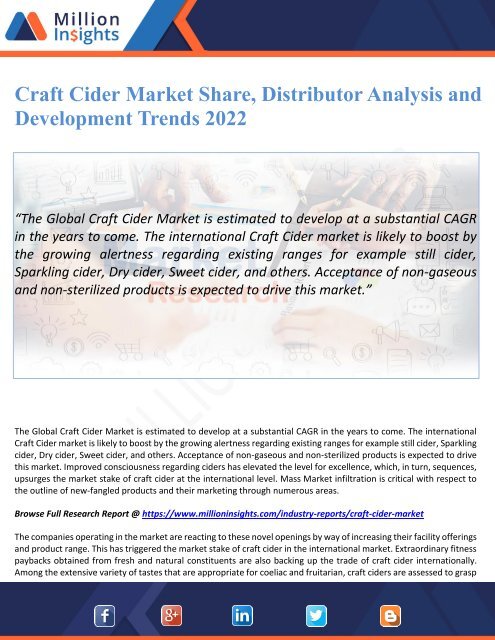Craft Cider Market Share, Distributor Analysis and Development Trends 2022
