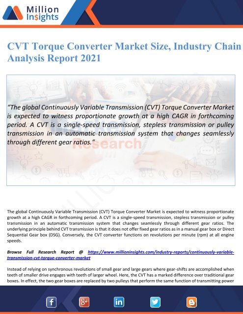 CVT Torque Converter Market Size, Industry Chain Analysis Report 2021