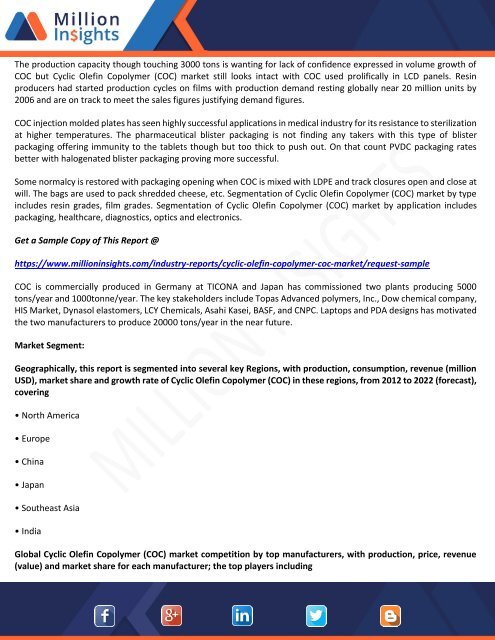 Cyclic Olefin Copolymer (COC) Market Survey, Trends, Overview and 2021 Forecast