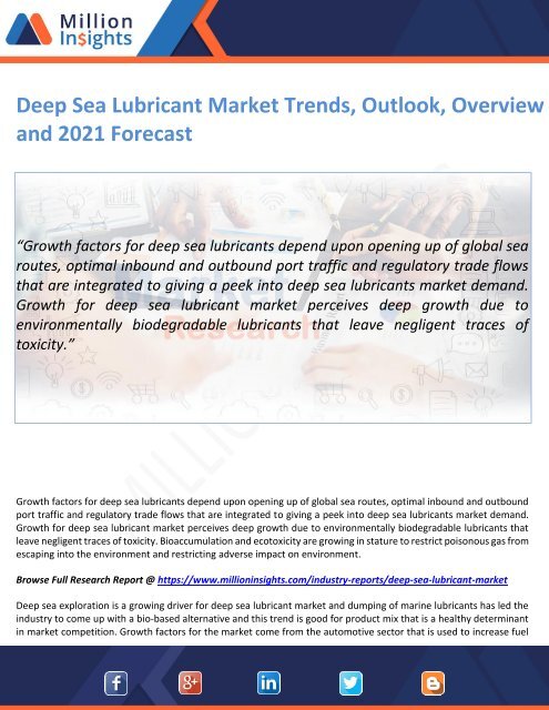 Deep Sea Lubricant Market Trends, Outlook, Overview and 2021 Forecast