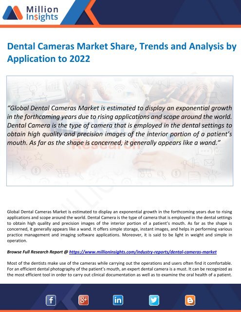 Dental Cameras Market Share, Trends and Analysis by Application to 2022