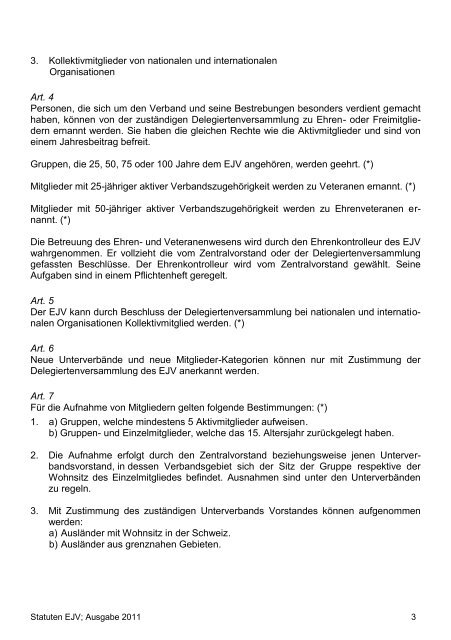 EJV Statuten 2011 und Ausführungsbestimmungen zu den Statuten 2011