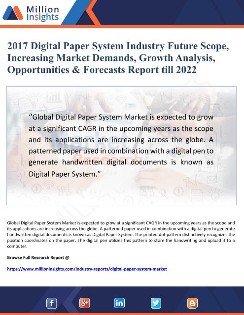 2017 Digital Paper System Industry Future Scope, Increasing Market Demands, Growth Analysis, Opportunities &amp; Forecasts Report till 2022