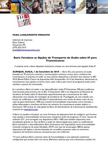 Barix Fortalece as Opções de Transporte de Áudio sobre IP para ...