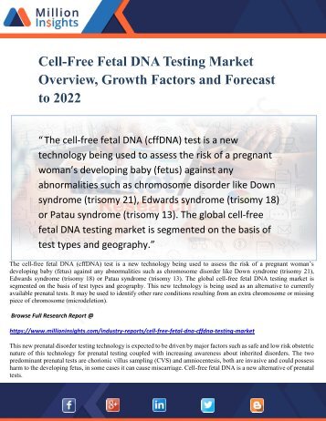 Cell-Free Fetal DNA Testing Market Overview, Growth Factors and Forecast to 2022