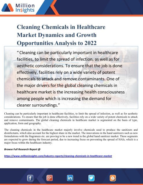 Cleaning Chemicals in Healthcare Market Dynamics and Growth Opportunities Analysis to 2022