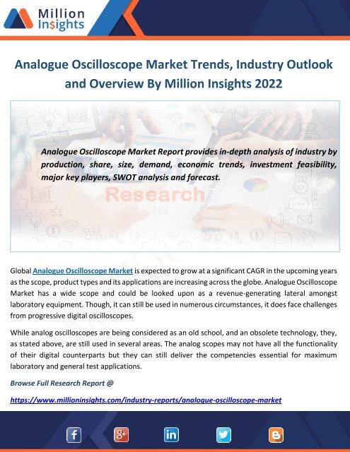 Analogue Oscilloscope Market 2022 Industry Size, Share, Factors Analysis, Revenue, Proposition Analysis