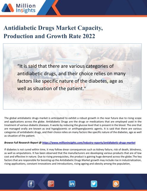 Antidiabetic Drugs Market Capacity, Production and Growth Rate 2022