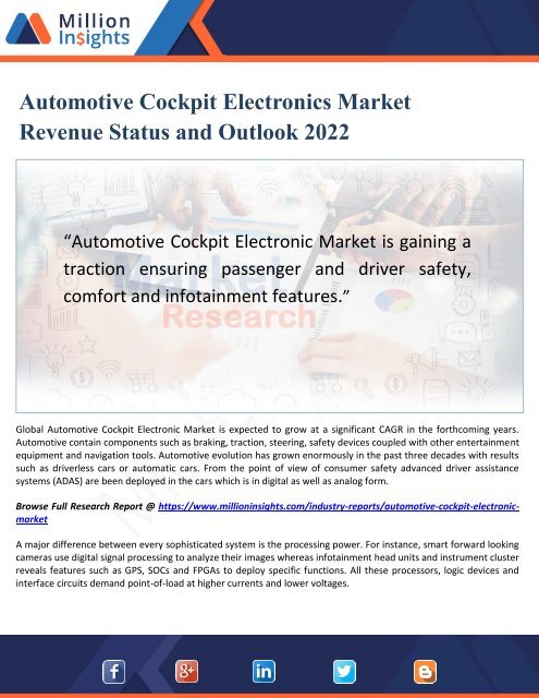 Automotive Cockpit Electronics Market Revenue Status and Outlook 2022 