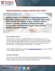 Synthetic Leather Market Size, Share, Trends, Analysis and Forecast Report to 2021:Radiant Insights, Inc