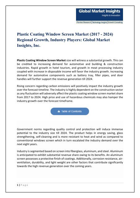 Pdf for Plastic Coating Window Screen Market