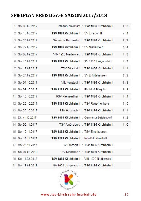 12.11.2017 Stadionzeitung FC Türk Gücü Breidenbach / TSV Ernsthausen