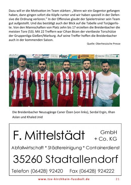 12.11.2017 Stadionzeitung FC Türk Gücü Breidenbach / TSV Ernsthausen