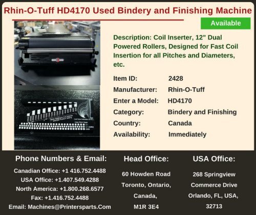 Buy Used Rhin-O-Tuff HD4170 Bindery and Finishing Machine