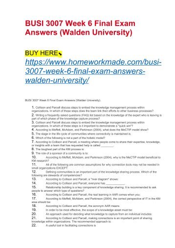 BUSI 3007 Week 6 Final Exam Answers (Walden University)