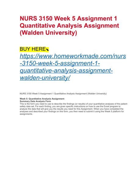 NURS 3150 Week 5 Assignment 1 Quantitative Analysis Assignment (Walden ...